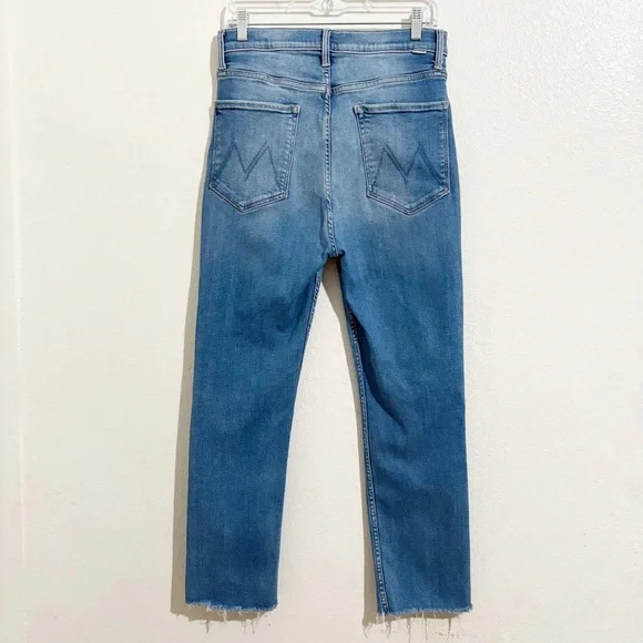 Mother High Waisted Rider Ankle Fray Straight Leg‎ Jeans in Party Like A Pirate